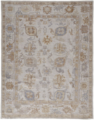 12' X 15' Ivory And Tan Floral Hand Knotted Stain Resistant Area Rug