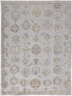 4' X 6' Ivory Silver And Tan Floral Hand Knotted Stain Resistant Area Rug