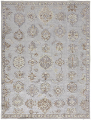 12' X 15' Ivory Silver And Tan Floral Hand Knotted Stain Resistant Area Rug