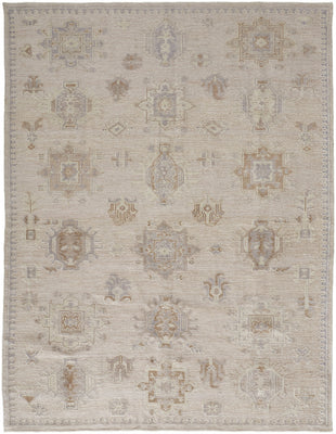 2' X 3' Tan And Brown Floral Hand Knotted Stain Resistant Area Rug