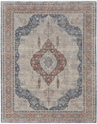 4' X 6' Gray Red And Blue Floral Power Loom Stain Resistant Area Rug