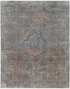 4' X 6' Blue Red And Gray Floral Power Loom Stain Resistant Area Rug