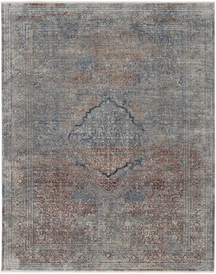 4' X 6' Blue Red And Gray Floral Power Loom Stain Resistant Area Rug