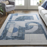 9' X 12' Blue Ivory And Gray Wool Striped Tufted Handmade Area Rug