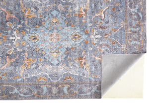 4' X 6' Blue Gray And Orange Floral Area Rug