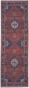 8' Red Blue And Tan Floral Power Loom Runner Rug