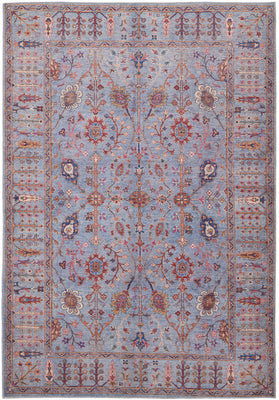 5' X 8' Gray Blue And Red Floral Power Loom Area Rug