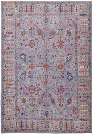 8' X 10' Gray Blue And Red Floral Power Loom Area Rug