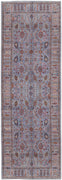 8' Gray Blue And Red Floral Power Loom Runner Rug