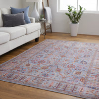 2' X 3' Gray Blue And Red Floral Power Loom Area Rug