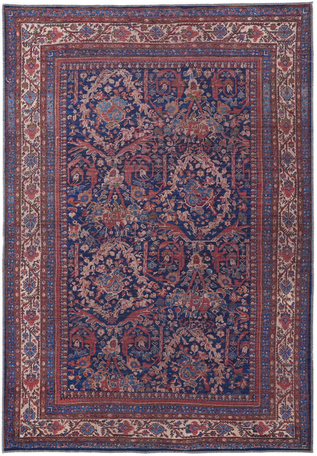 8' X 10' Red Blue And Tan Floral Power Loom Area Rug