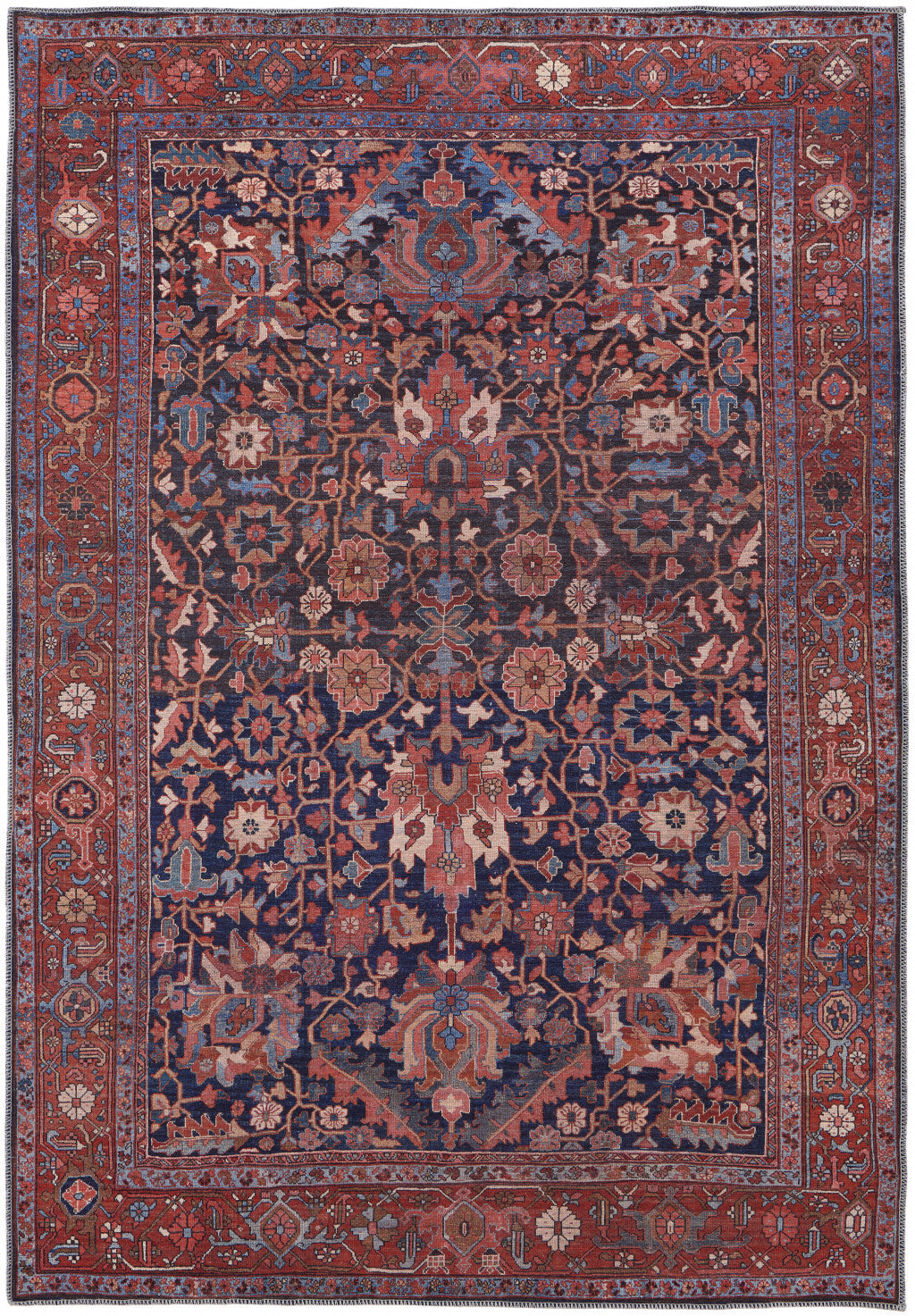 10' X 14' Red Orange And Blue Floral Power Loom Area Rug