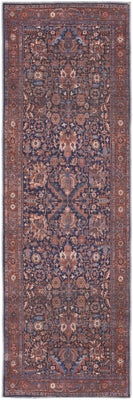 8' Red Orange And Blue Floral Power Loom Runner Rug