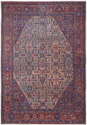 9' X 12' Red Tan And Blue Floral Power Loom Area Rug