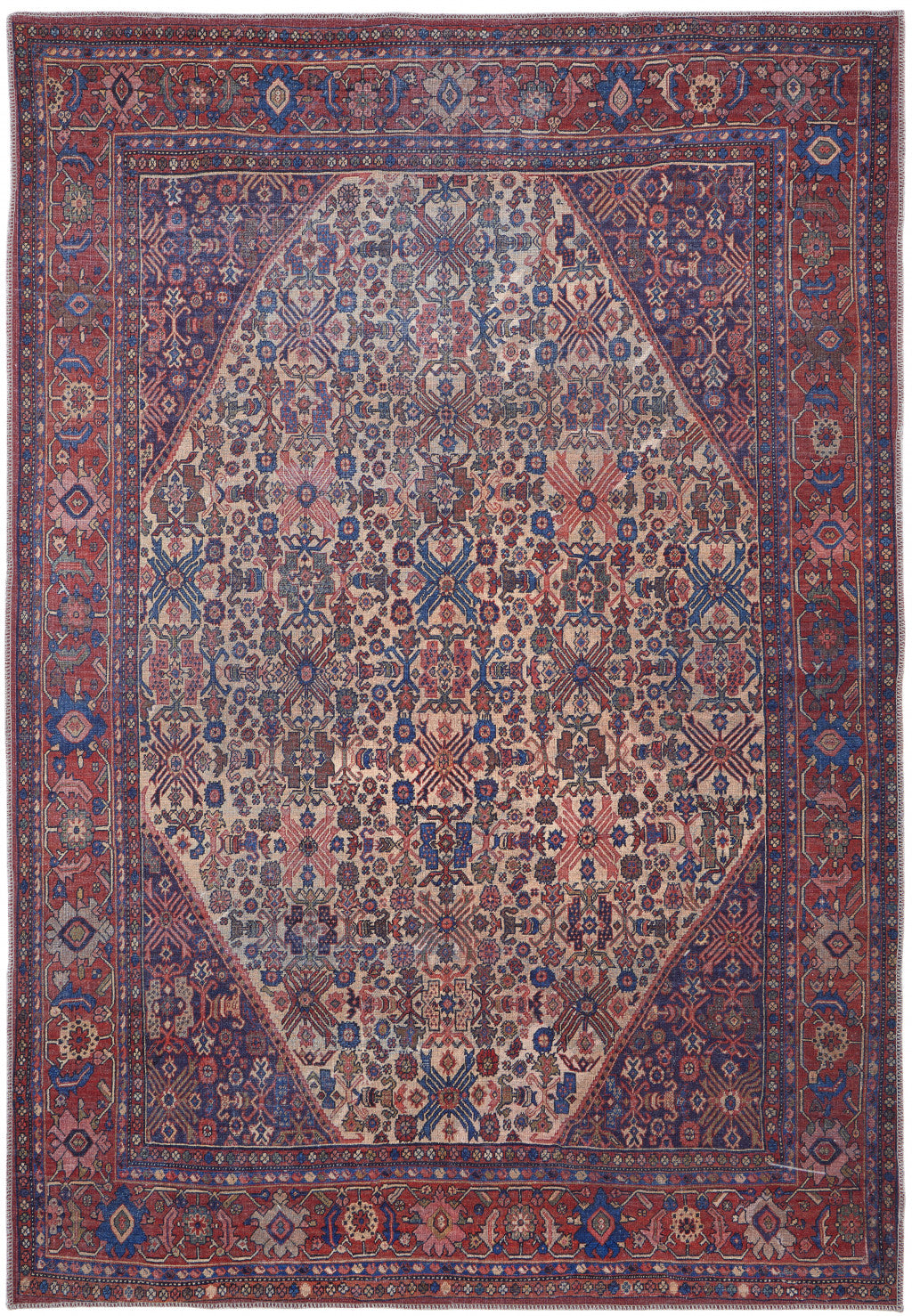 10' X 14' Red Tan And Blue Floral Power Loom Area Rug