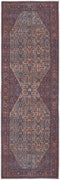 8' Red Tan And Blue Floral Power Loom Runner Rug