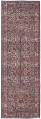 8' Red Tan And Pink Floral Power Loom Runner Rug