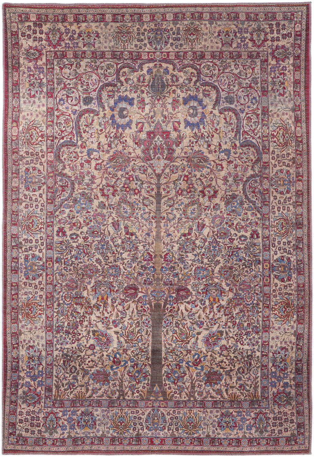 2' X 3' Red Tan And Pink Floral Power Loom Area Rug