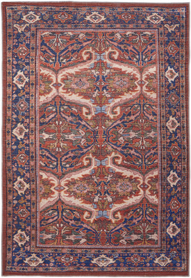 10' X 14' Red Tan And Blue Floral Power Loom Area Rug