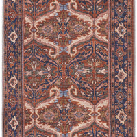 8' Red Tan And Blue Floral Power Loom Runner Rug