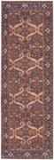 8' Red Tan And Blue Floral Power Loom Runner Rug