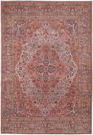 5' X 8' Red Tan And Pink Floral Power Loom Area Rug