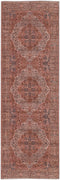 8' Red Tan And Pink Floral Power Loom Runner Rug