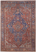 8' X 10' Red Tan And Blue Floral Power Loom Area Rug