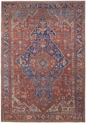 10' X 14' Red Tan And Blue Floral Power Loom Area Rug