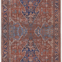 8' Red Tan And Blue Floral Power Loom Runner Rug