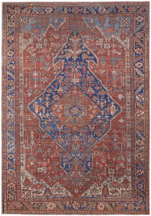 2' X 3' Red Tan And Blue Floral Power Loom Area Rug