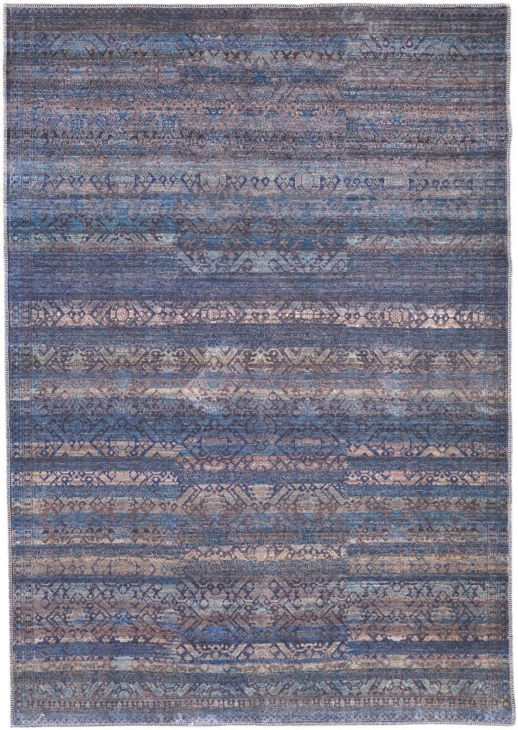 8' X 10' Blue Purple And Brown Floral Power Loom Area Rug