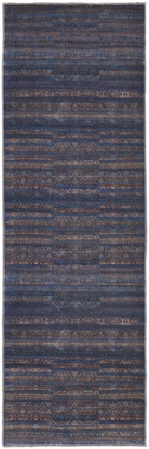 8' Blue Purple And Brown Floral Power Loom Runner Rug