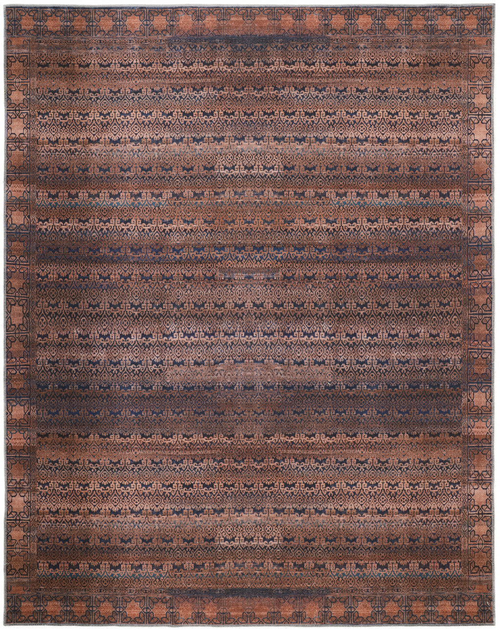 5' X 8' Red Brown And Blue Floral Power Loom Area Rug