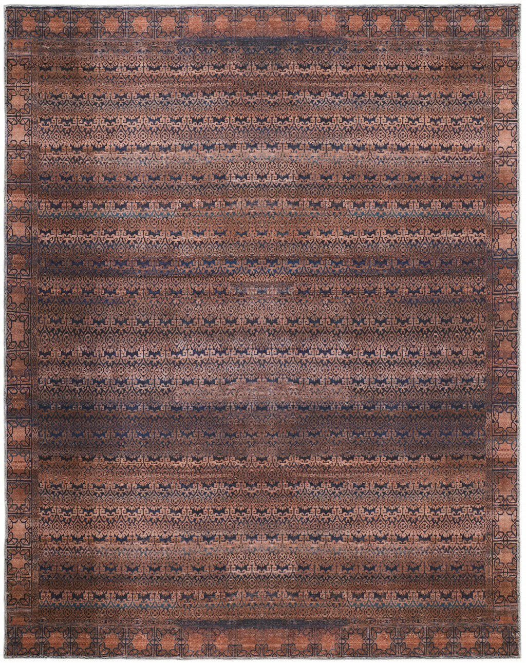 8' X 10' Red Brown And Blue Floral Power Loom Area Rug