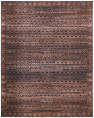 10' X 14' Red Brown And Blue Floral Power Loom Area Rug