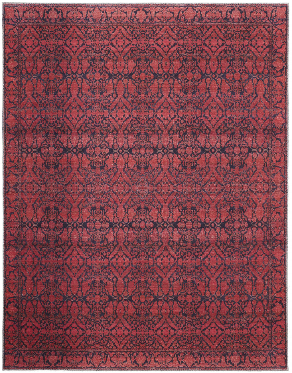 9' X 12' Red And Black Floral Power Loom Area Rug