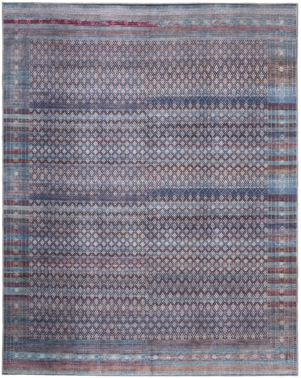 5' X 8' Tan Blue And Pink Striped Power Loom Area Rug