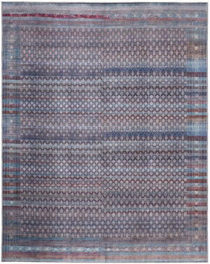 8' X 10' Tan Blue And Pink Striped Power Loom Area Rug