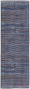 8' Tan Blue And Pink Striped Power Loom Runner Rug