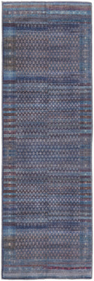 8' Tan Blue And Pink Striped Power Loom Runner Rug