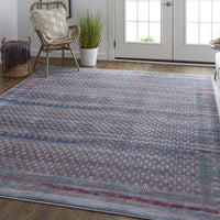 2' X 3' Tan Blue And Pink Striped Power Loom Area Rug