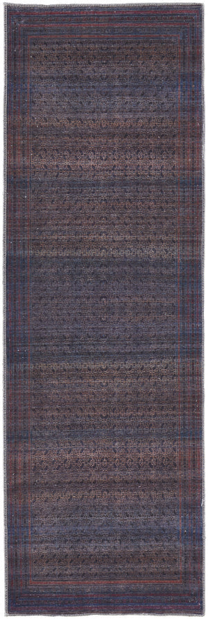 8' Blue Pink And Purple Floral Power Loom Runner Rug