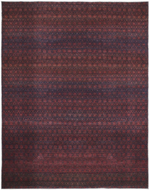 8' X 10' Red And Gray Striped Power Loom Area Rug