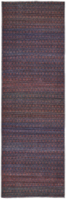 8' Red And Gray Striped Power Loom Runner Rug