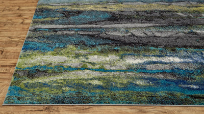 5' X 8' Blue Green And Taupe Stain Resistant Area Rug