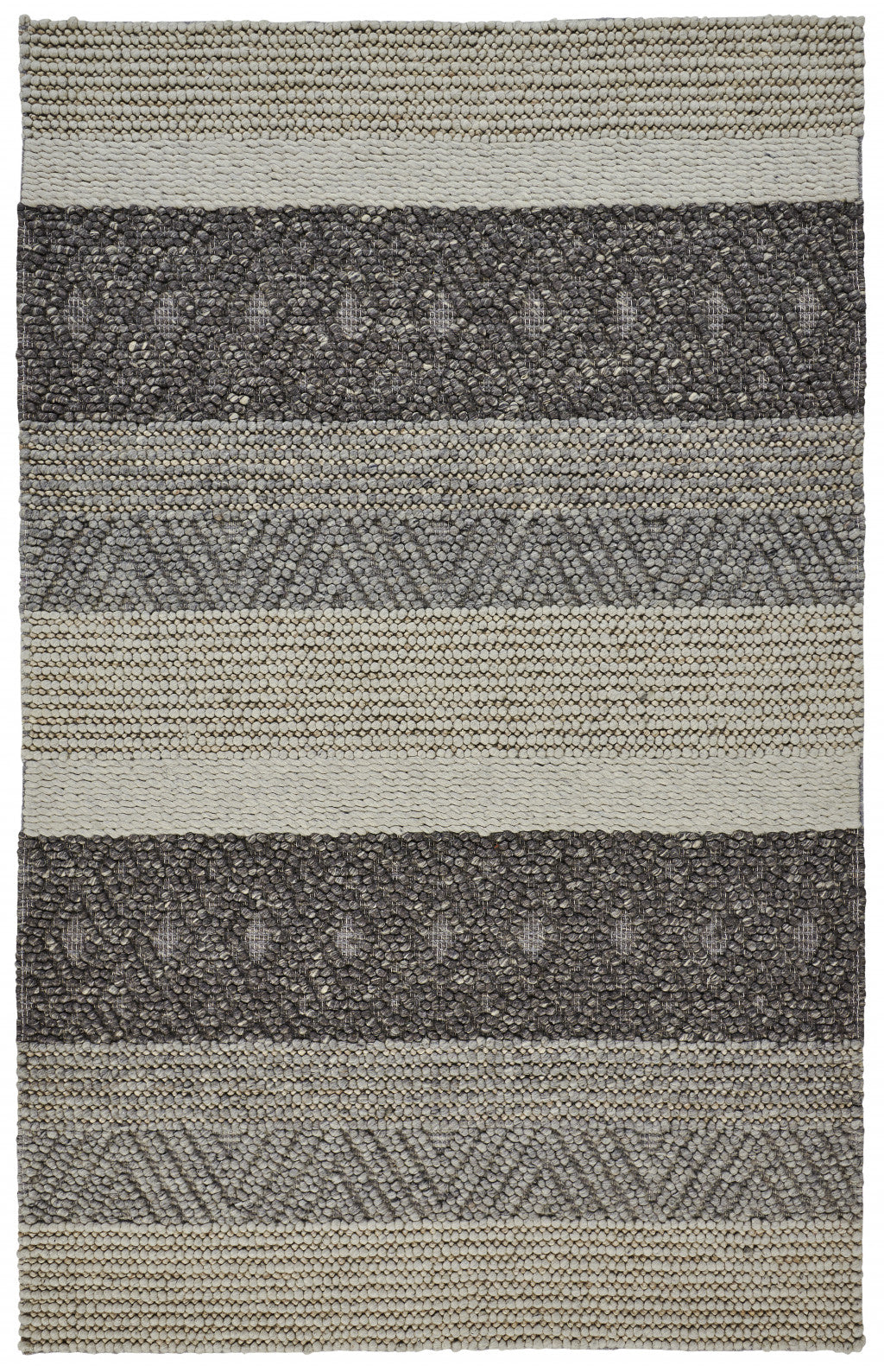 4' X 6' Gray Taupe And Tan Wool Striped Hand Woven Stain Resistant Area Rug