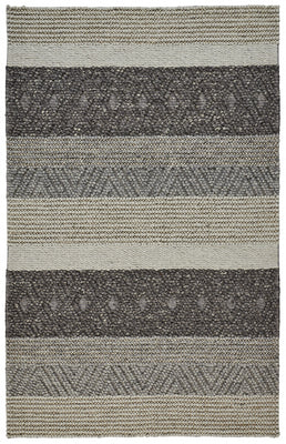 5' X 8' Gray Taupe And Tan Wool Striped Hand Woven Stain Resistant Area Rug