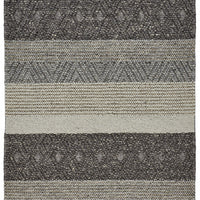 8' X 11' Gray Taupe And Tan Wool Striped Hand Woven Stain Resistant Area Rug