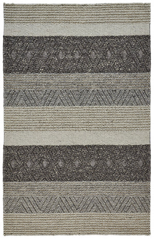 8' X 11' Gray Taupe And Tan Wool Striped Hand Woven Stain Resistant Area Rug